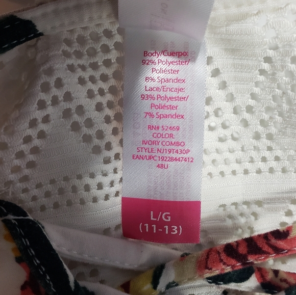 Floral Print Blouson Dress Juniors Size Large (11-13) Cap Sleeve Crotchet Trim - Picture 9 of 12